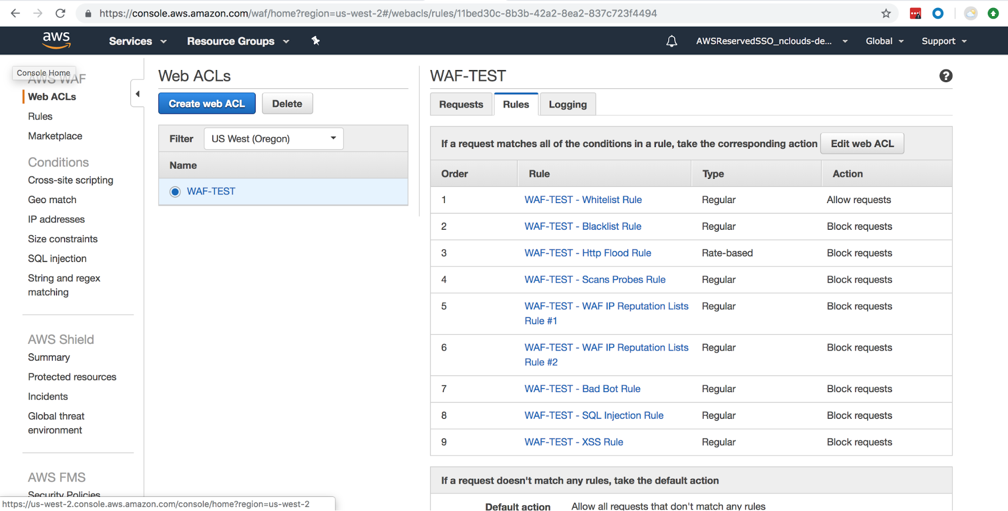 screenshot of AWS WAF